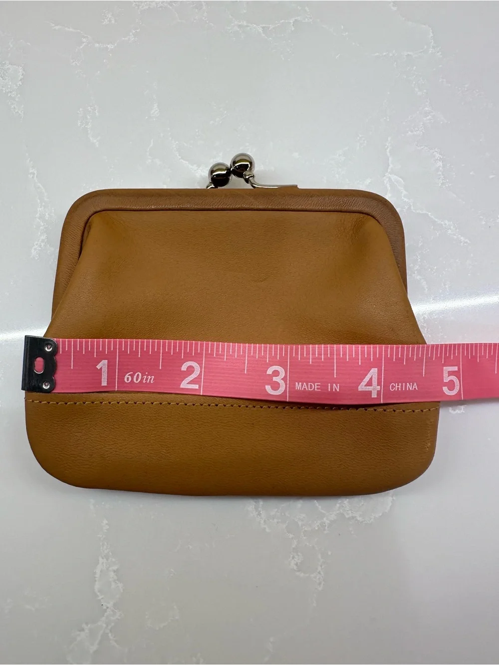 Vintage Coach Kisslock Coin Purse British Tan Leather Style 7155 Outlet Stamp